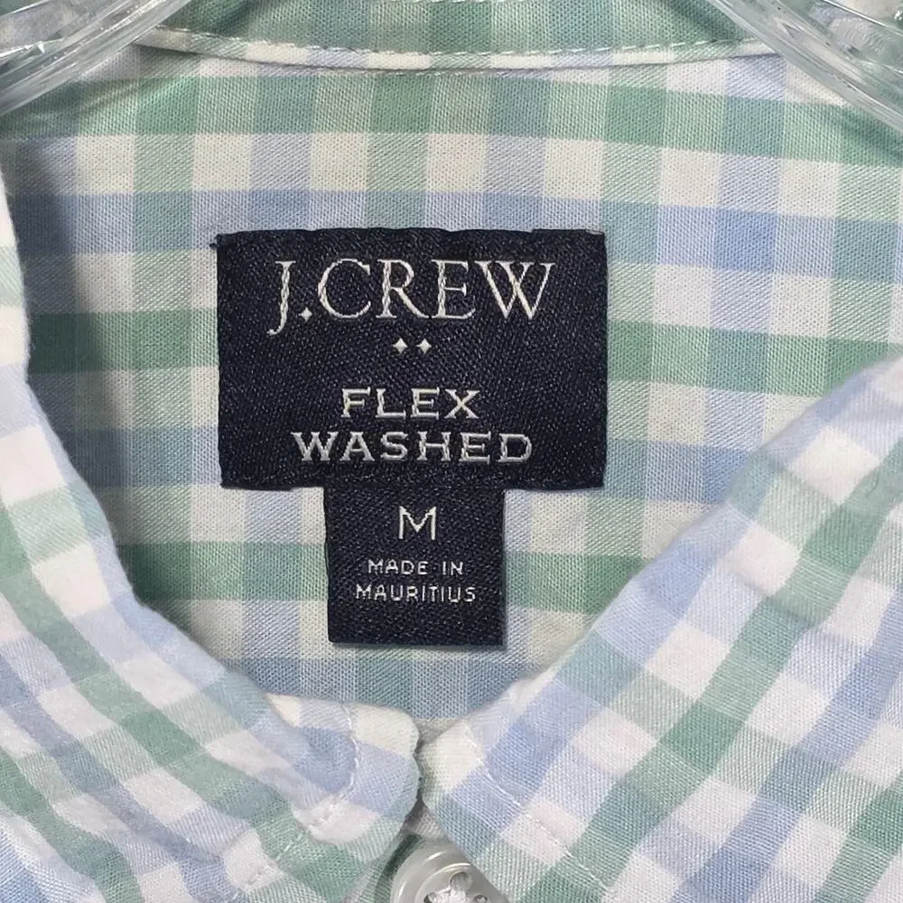 J. Crew Mens Slim Untucked Flex Washed Green Blue Gingham Button Up Shirt Medium